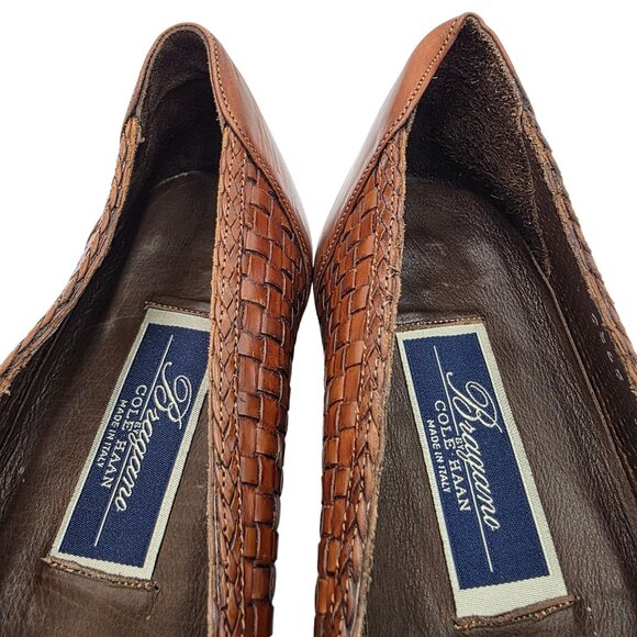 Vintage Bragano Cole Haan Brown Leather Woven Tassel Loafers Mens 9N Dress Shoes - Picture 6 of 11